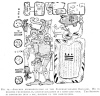 FIG. 12.ANOTHER REPRESENTATION OF THE ELEPHANT-HEADED RAIN-GOD. HE IS HOLDING THUNDERBOLTS, CONVENTIONALISED IN A HAND-LIKE FORM. THE SERPENT IS CONVERTED INTO A SAC, HOLDING UP THE RAIN-WATERS.